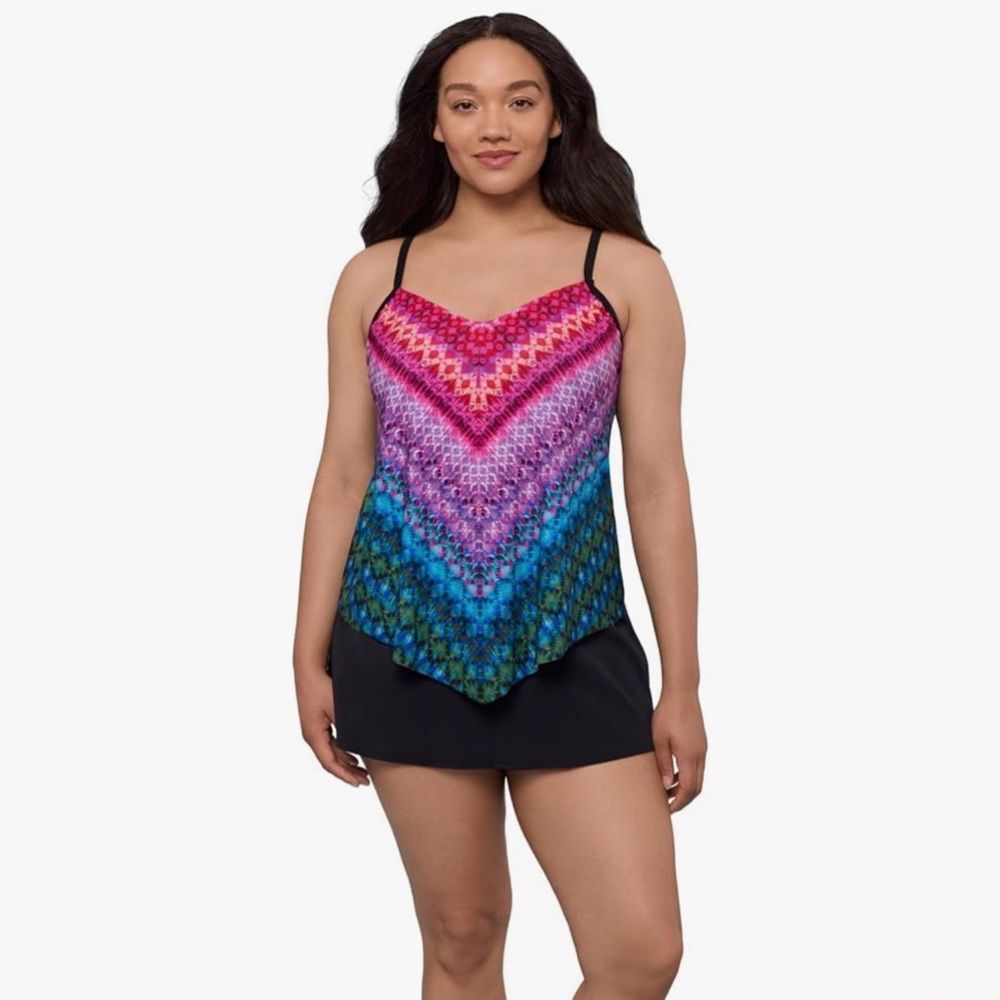Womens TrimShaper Hank Tankini Adjustable Kona Corners Swim Top 16 NWT